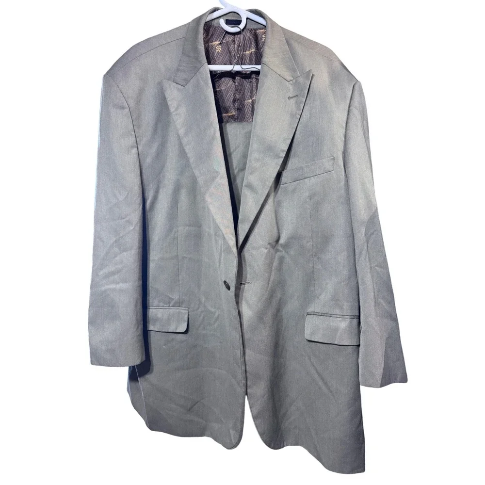 Stacy Adams Super 150s Men's Suit 52R/47R Olive Sharkskin Italian Styl 2 Pleated